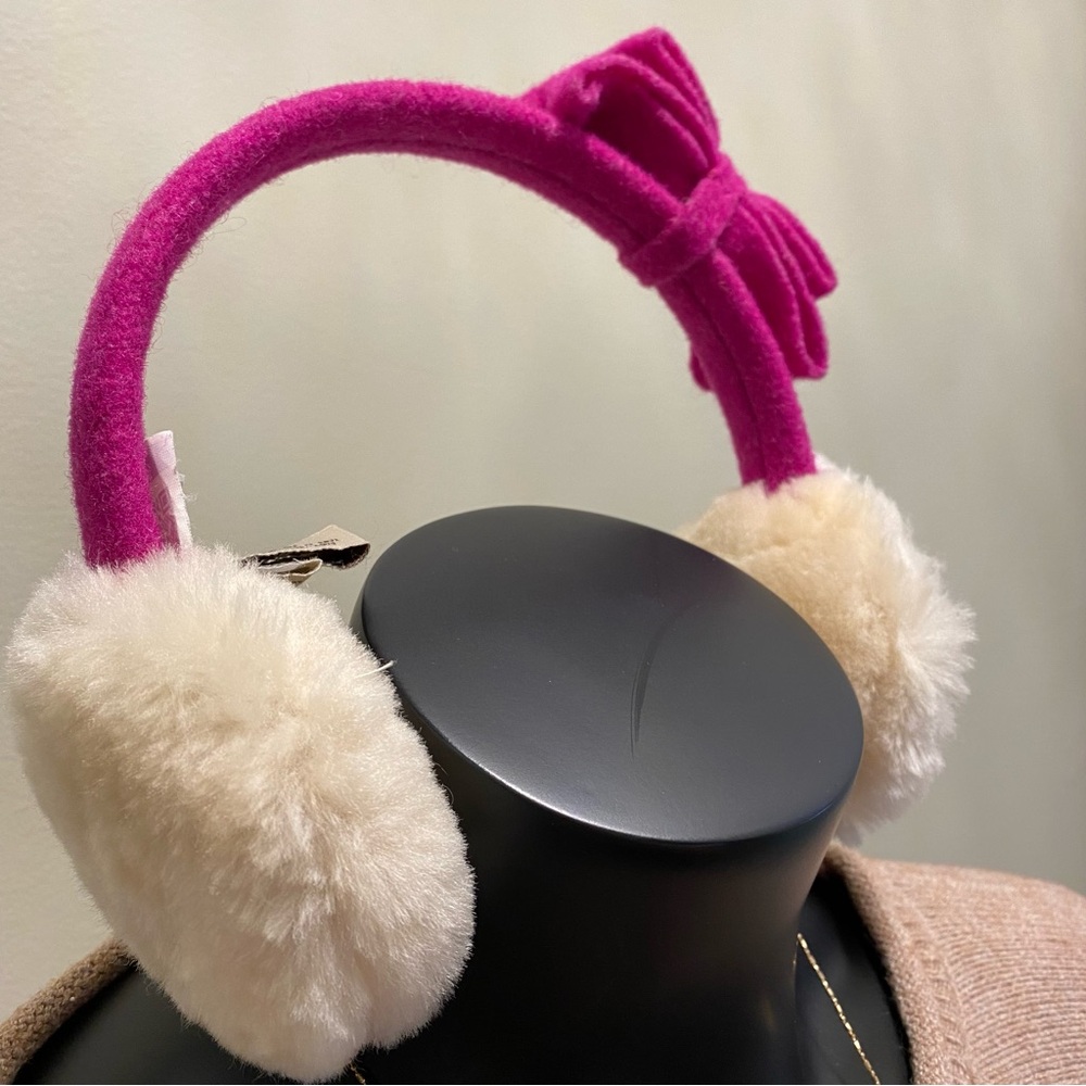 UGG Australia Fuchsia Pink Wool Bow Shearling Trimmed Earmuffs Headband O/S
